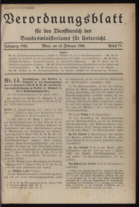 Verordnungsblatt für die Dienstbereiche der Bundesministerien für Unterricht und kulturelle Angelegenheiten bzw. Wissenschaft und Verkehr 19300215 Seite: 1