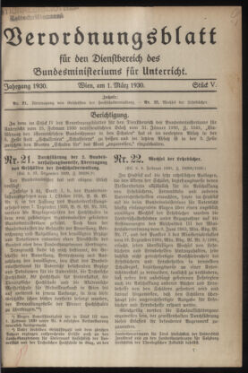 Verordnungsblatt für die Dienstbereiche der Bundesministerien für Unterricht und kulturelle Angelegenheiten bzw. Wissenschaft und Verkehr 19300301 Seite: 1