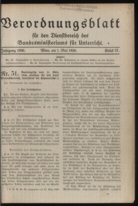 Verordnungsblatt für die Dienstbereiche der Bundesministerien für Unterricht und kulturelle Angelegenheiten bzw. Wissenschaft und Verkehr 19300501 Seite: 1