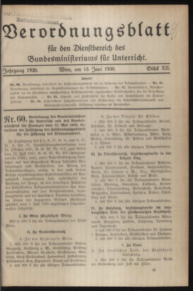 Verordnungsblatt für die Dienstbereiche der Bundesministerien für Unterricht und kulturelle Angelegenheiten bzw. Wissenschaft und Verkehr 19300615 Seite: 1