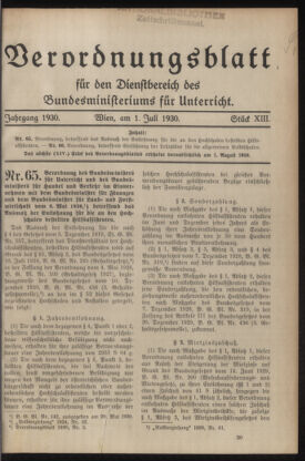 Verordnungsblatt für die Dienstbereiche der Bundesministerien für Unterricht und kulturelle Angelegenheiten bzw. Wissenschaft und Verkehr 19300701 Seite: 1