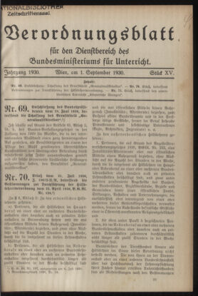 Verordnungsblatt für die Dienstbereiche der Bundesministerien für Unterricht und kulturelle Angelegenheiten bzw. Wissenschaft und Verkehr 19300901 Seite: 1