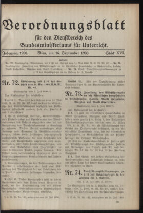 Verordnungsblatt für die Dienstbereiche der Bundesministerien für Unterricht und kulturelle Angelegenheiten bzw. Wissenschaft und Verkehr 19300915 Seite: 1