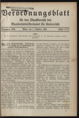 Verordnungsblatt für die Dienstbereiche der Bundesministerien für Unterricht und kulturelle Angelegenheiten bzw. Wissenschaft und Verkehr 19301001 Seite: 1