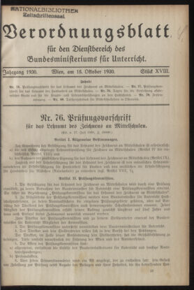 Verordnungsblatt für die Dienstbereiche der Bundesministerien für Unterricht und kulturelle Angelegenheiten bzw. Wissenschaft und Verkehr 19301015 Seite: 1