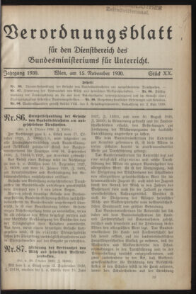 Verordnungsblatt für die Dienstbereiche der Bundesministerien für Unterricht und kulturelle Angelegenheiten bzw. Wissenschaft und Verkehr 19301115 Seite: 1