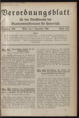 Verordnungsblatt für die Dienstbereiche der Bundesministerien für Unterricht und kulturelle Angelegenheiten bzw. Wissenschaft und Verkehr 19301201 Seite: 1