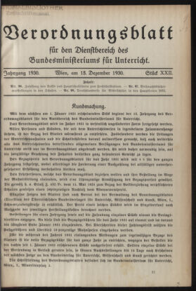 Verordnungsblatt für die Dienstbereiche der Bundesministerien für Unterricht und kulturelle Angelegenheiten bzw. Wissenschaft und Verkehr 19301215 Seite: 1