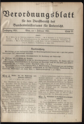 Verordnungsblatt für die Dienstbereiche der Bundesministerien für Unterricht und kulturelle Angelegenheiten bzw. Wissenschaft und Verkehr 19310201 Seite: 1