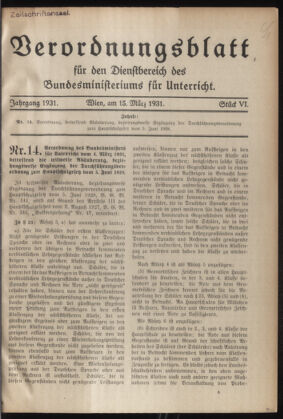 Verordnungsblatt für die Dienstbereiche der Bundesministerien für Unterricht und kulturelle Angelegenheiten bzw. Wissenschaft und Verkehr 19310315 Seite: 1