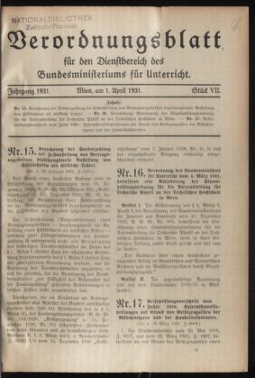 Verordnungsblatt für die Dienstbereiche der Bundesministerien für Unterricht und kulturelle Angelegenheiten bzw. Wissenschaft und Verkehr 19310401 Seite: 1