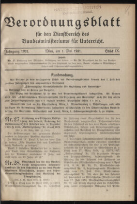 Verordnungsblatt für die Dienstbereiche der Bundesministerien für Unterricht und kulturelle Angelegenheiten bzw. Wissenschaft und Verkehr 19310501 Seite: 1