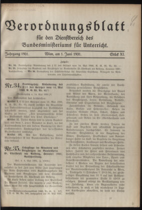 Verordnungsblatt für die Dienstbereiche der Bundesministerien für Unterricht und kulturelle Angelegenheiten bzw. Wissenschaft und Verkehr 19310601 Seite: 1