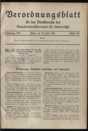 Verordnungsblatt für die Dienstbereiche der Bundesministerien für Unterricht und kulturelle Angelegenheiten bzw. Wissenschaft und Verkehr 19310615 Seite: 1