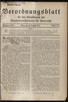 Verordnungsblatt für die Dienstbereiche der Bundesministerien für Unterricht und kulturelle Angelegenheiten bzw. Wissenschaft und Verkehr