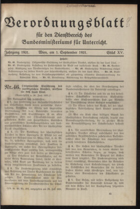 Verordnungsblatt für die Dienstbereiche der Bundesministerien für Unterricht und kulturelle Angelegenheiten bzw. Wissenschaft und Verkehr