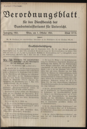 Verordnungsblatt für die Dienstbereiche der Bundesministerien für Unterricht und kulturelle Angelegenheiten bzw. Wissenschaft und Verkehr 19311001 Seite: 1