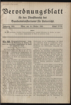 Verordnungsblatt für die Dienstbereiche der Bundesministerien für Unterricht und kulturelle Angelegenheiten bzw. Wissenschaft und Verkehr 19311015 Seite: 1