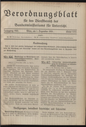 Verordnungsblatt für die Dienstbereiche der Bundesministerien für Unterricht und kulturelle Angelegenheiten bzw. Wissenschaft und Verkehr 19311201 Seite: 1