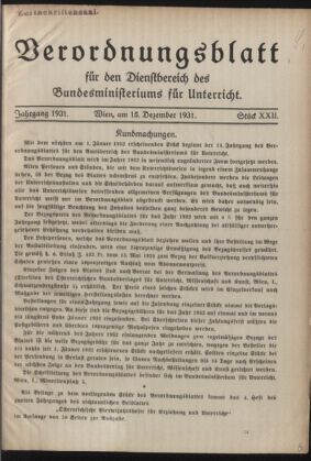 Verordnungsblatt für die Dienstbereiche der Bundesministerien für Unterricht und kulturelle Angelegenheiten bzw. Wissenschaft und Verkehr 19311215 Seite: 1