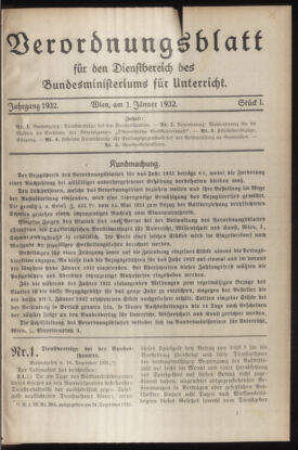 Verordnungsblatt für die Dienstbereiche der Bundesministerien für Unterricht und kulturelle Angelegenheiten bzw. Wissenschaft und Verkehr 19320101 Seite: 1