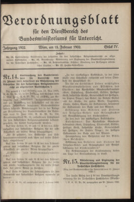 Verordnungsblatt für die Dienstbereiche der Bundesministerien für Unterricht und kulturelle Angelegenheiten bzw. Wissenschaft und Verkehr 19320215 Seite: 1