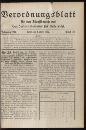 Verordnungsblatt für die Dienstbereiche der Bundesministerien für Unterricht und kulturelle Angelegenheiten bzw. Wissenschaft und Verkehr 19320401 Seite: 1