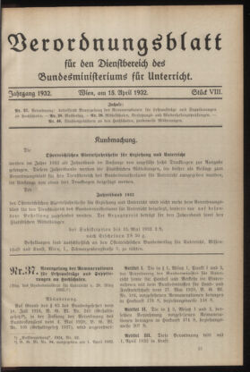 Verordnungsblatt für die Dienstbereiche der Bundesministerien für Unterricht und kulturelle Angelegenheiten bzw. Wissenschaft und Verkehr 19320415 Seite: 1