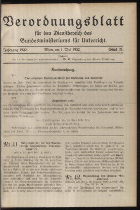 Verordnungsblatt für die Dienstbereiche der Bundesministerien für Unterricht und kulturelle Angelegenheiten bzw. Wissenschaft und Verkehr 19320501 Seite: 1