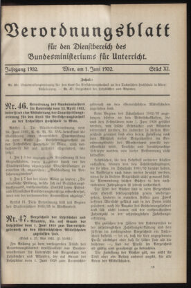 Verordnungsblatt für die Dienstbereiche der Bundesministerien für Unterricht und kulturelle Angelegenheiten bzw. Wissenschaft und Verkehr 19320601 Seite: 1