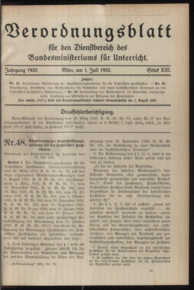 Verordnungsblatt für die Dienstbereiche der Bundesministerien für Unterricht und kulturelle Angelegenheiten bzw. Wissenschaft und Verkehr 19320701 Seite: 1