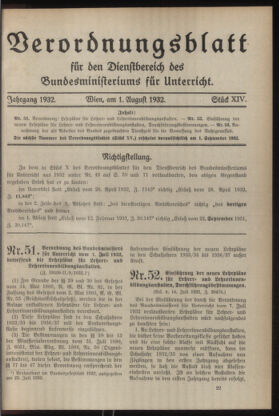 Verordnungsblatt für die Dienstbereiche der Bundesministerien für Unterricht und kulturelle Angelegenheiten bzw. Wissenschaft und Verkehr 19320801 Seite: 1