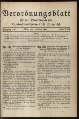 Verordnungsblatt für die Dienstbereiche der Bundesministerien für Unterricht und kulturelle Angelegenheiten bzw. Wissenschaft und Verkehr 19321001 Seite: 1