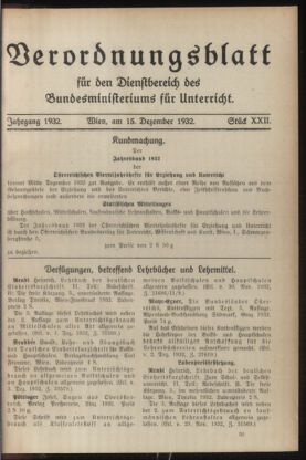 Verordnungsblatt für die Dienstbereiche der Bundesministerien für Unterricht und kulturelle Angelegenheiten bzw. Wissenschaft und Verkehr 19321215 Seite: 1