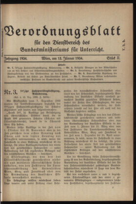 Verordnungsblatt für die Dienstbereiche der Bundesministerien für Unterricht und kulturelle Angelegenheiten bzw. Wissenschaft und Verkehr 19340115 Seite: 1