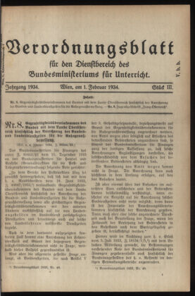 Verordnungsblatt für die Dienstbereiche der Bundesministerien für Unterricht und kulturelle Angelegenheiten bzw. Wissenschaft und Verkehr 19340201 Seite: 1