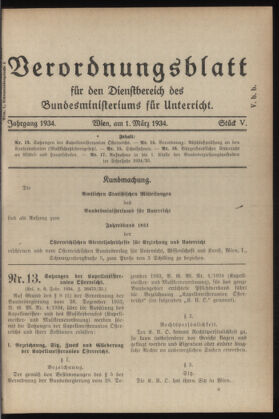 Verordnungsblatt für die Dienstbereiche der Bundesministerien für Unterricht und kulturelle Angelegenheiten bzw. Wissenschaft und Verkehr 19340301 Seite: 1