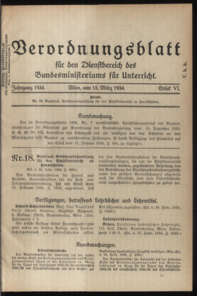 Verordnungsblatt für die Dienstbereiche der Bundesministerien für Unterricht und kulturelle Angelegenheiten bzw. Wissenschaft und Verkehr 19340315 Seite: 1