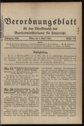 Verordnungsblatt für die Dienstbereiche der Bundesministerien für Unterricht und kulturelle Angelegenheiten bzw. Wissenschaft und Verkehr 19340401 Seite: 1