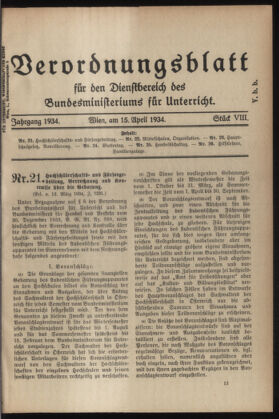 Verordnungsblatt für die Dienstbereiche der Bundesministerien für Unterricht und kulturelle Angelegenheiten bzw. Wissenschaft und Verkehr 19340415 Seite: 1