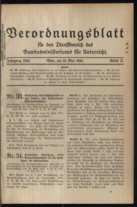 Verordnungsblatt für die Dienstbereiche der Bundesministerien für Unterricht und kulturelle Angelegenheiten bzw. Wissenschaft und Verkehr 19340515 Seite: 1