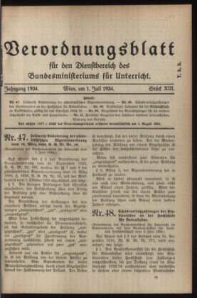 Verordnungsblatt für die Dienstbereiche der Bundesministerien für Unterricht und kulturelle Angelegenheiten bzw. Wissenschaft und Verkehr 19340701 Seite: 1