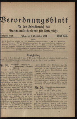 Verordnungsblatt für die Dienstbereiche der Bundesministerien für Unterricht und kulturelle Angelegenheiten bzw. Wissenschaft und Verkehr 19341101 Seite: 1