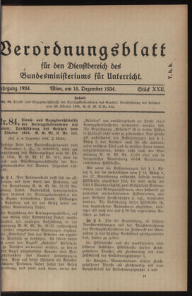 Verordnungsblatt für die Dienstbereiche der Bundesministerien für Unterricht und kulturelle Angelegenheiten bzw. Wissenschaft und Verkehr 19341215 Seite: 1