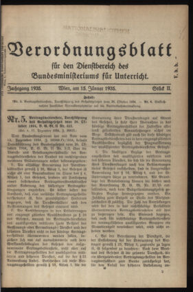 Verordnungsblatt für die Dienstbereiche der Bundesministerien für Unterricht und kulturelle Angelegenheiten bzw. Wissenschaft und Verkehr 19350115 Seite: 1