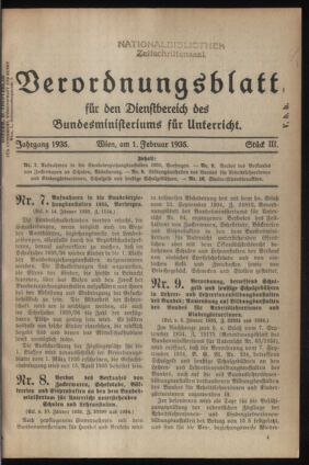 Verordnungsblatt für die Dienstbereiche der Bundesministerien für Unterricht und kulturelle Angelegenheiten bzw. Wissenschaft und Verkehr 19350201 Seite: 1