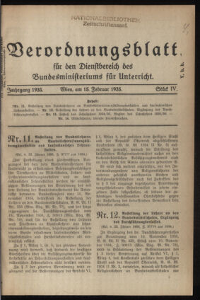 Verordnungsblatt für die Dienstbereiche der Bundesministerien für Unterricht und kulturelle Angelegenheiten bzw. Wissenschaft und Verkehr 19350215 Seite: 1