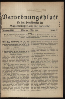 Verordnungsblatt für die Dienstbereiche der Bundesministerien für Unterricht und kulturelle Angelegenheiten bzw. Wissenschaft und Verkehr 19350301 Seite: 1