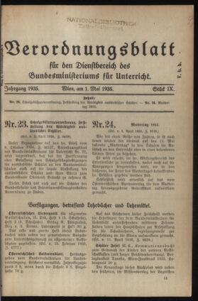 Verordnungsblatt für die Dienstbereiche der Bundesministerien für Unterricht und kulturelle Angelegenheiten bzw. Wissenschaft und Verkehr 19350501 Seite: 1