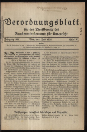 Verordnungsblatt für die Dienstbereiche der Bundesministerien für Unterricht und kulturelle Angelegenheiten bzw. Wissenschaft und Verkehr 19350601 Seite: 1